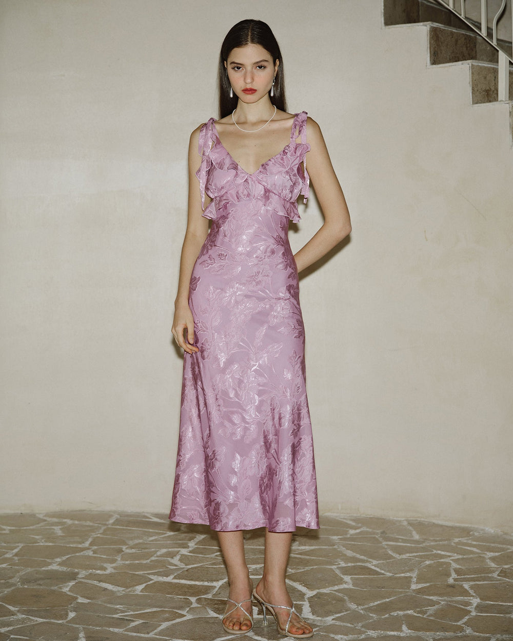 Purple Jacquard Slip Maxi Dress