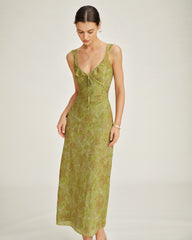 Green Sleeveless Floral Slip Maxi Dress