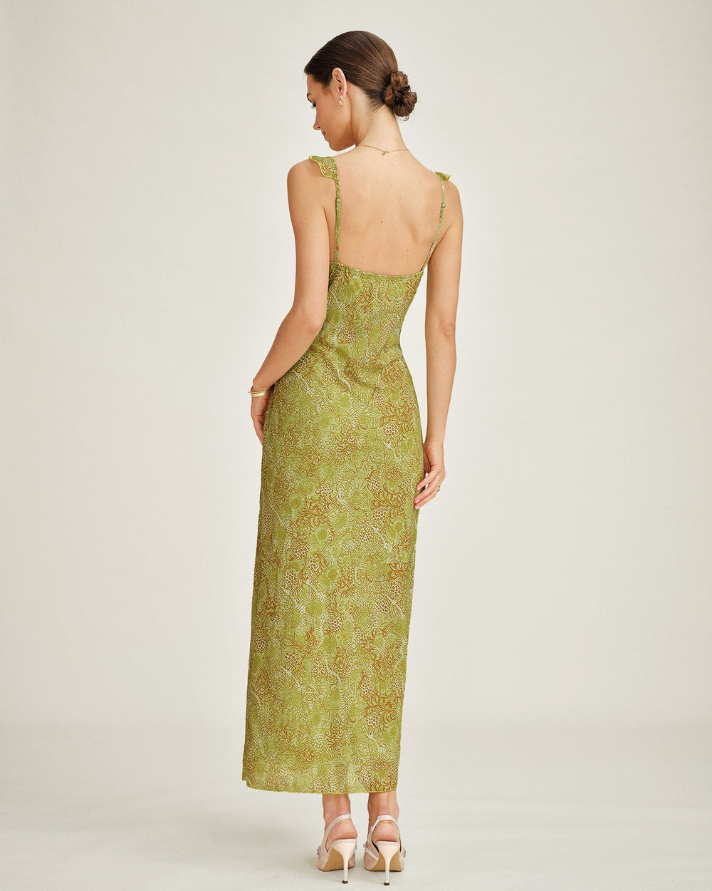 Green Sleeveless Floral Slip Maxi Dress