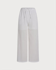White Elastic Waist Straight Pants