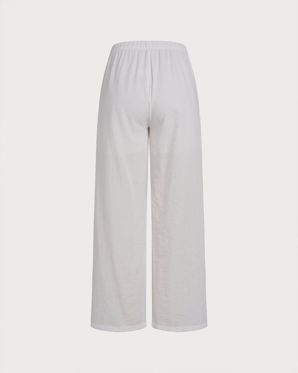 White Elastic Waist Straight Pants