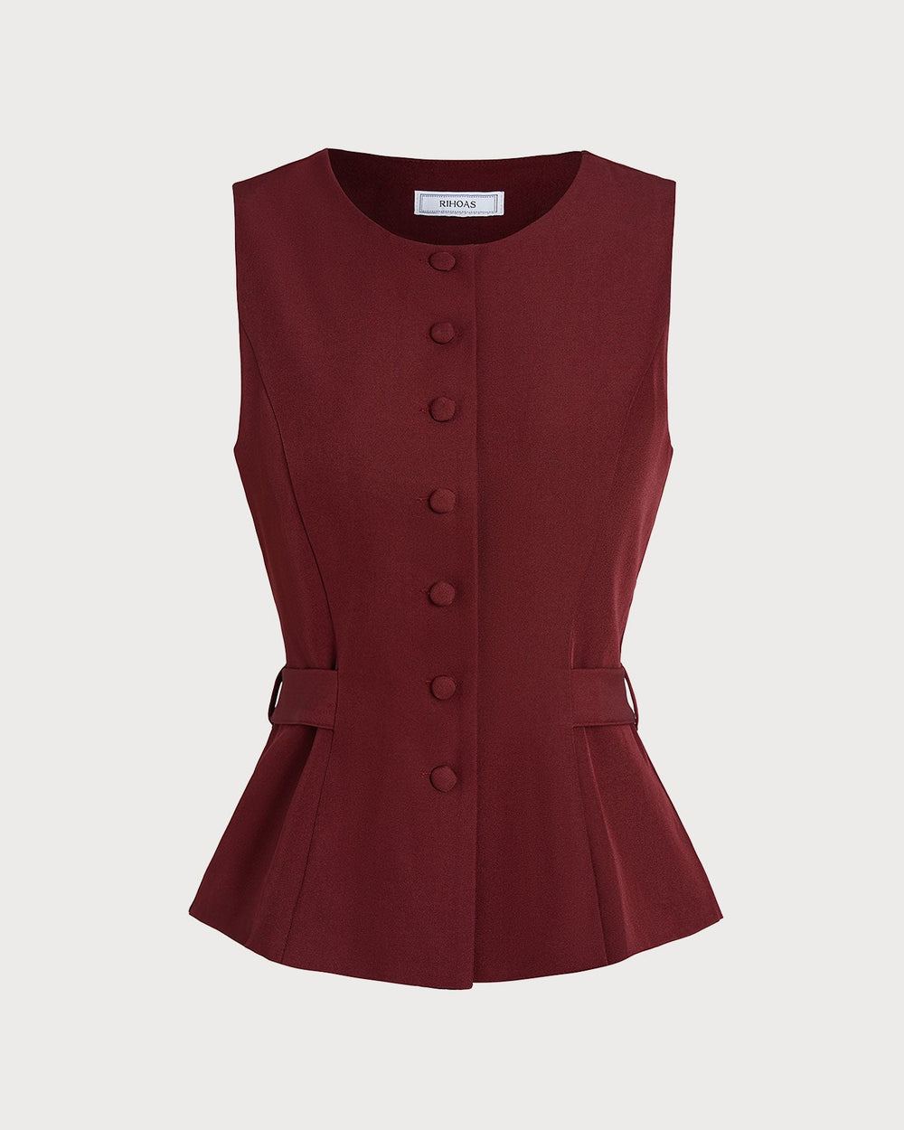 Wine Red Button Belted Vest