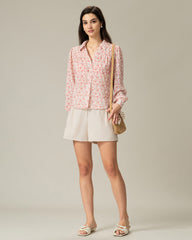 Red Floral Ruched Shirt