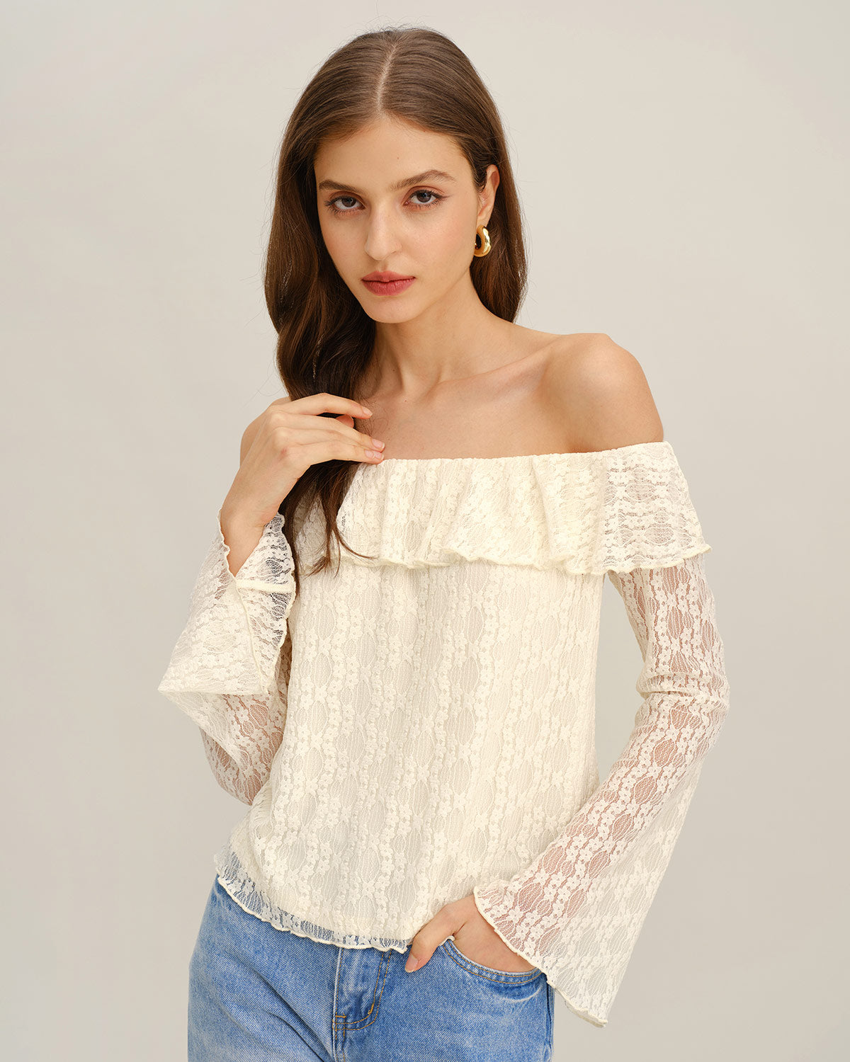 Apricot Lace The Shoulder Tee