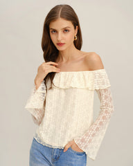 Apricot Lace The Shoulder Tee