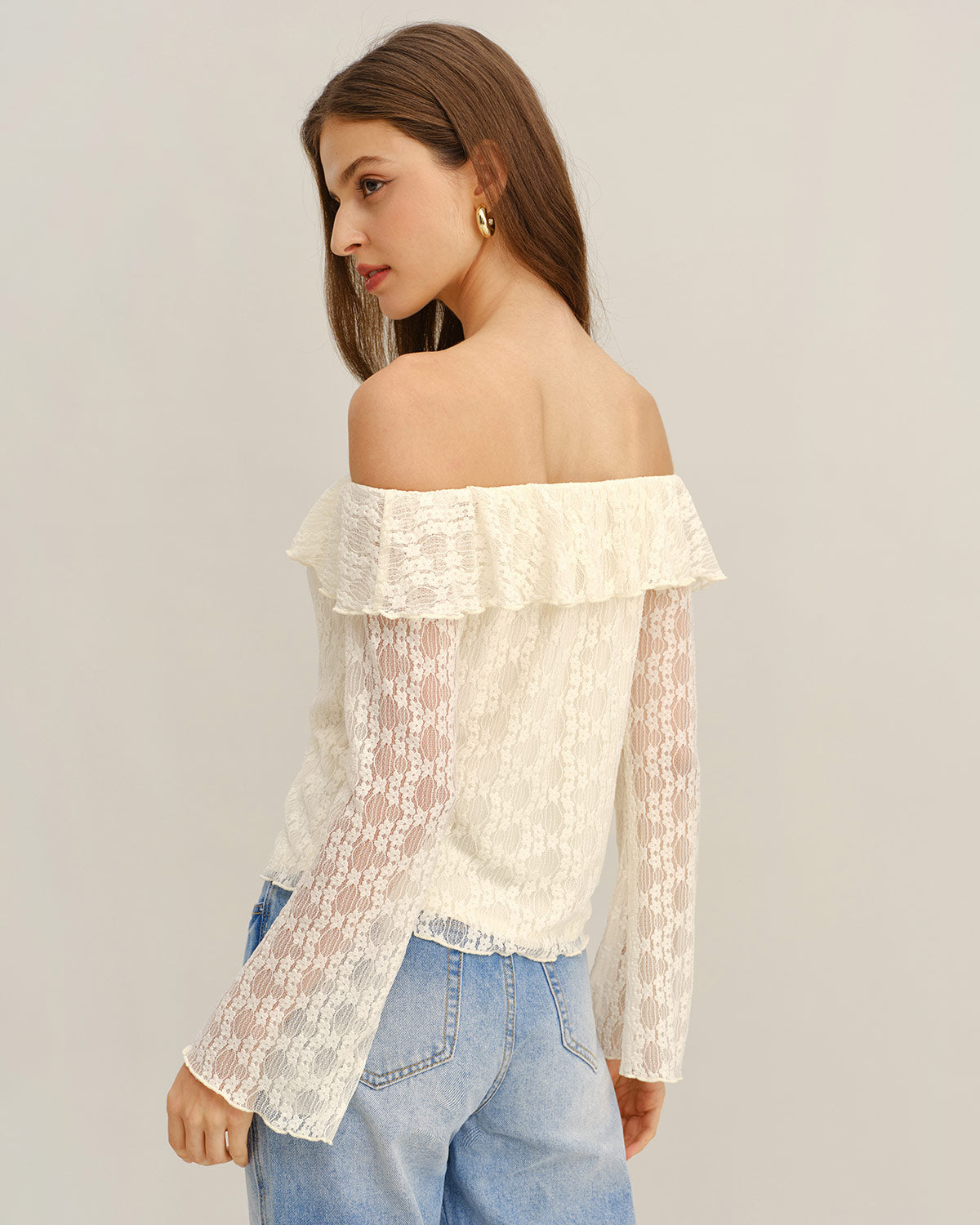 Apricot Lace The Shoulder Tee