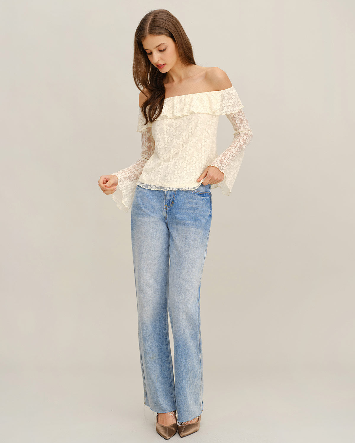 Apricot Lace The Shoulder Tee
