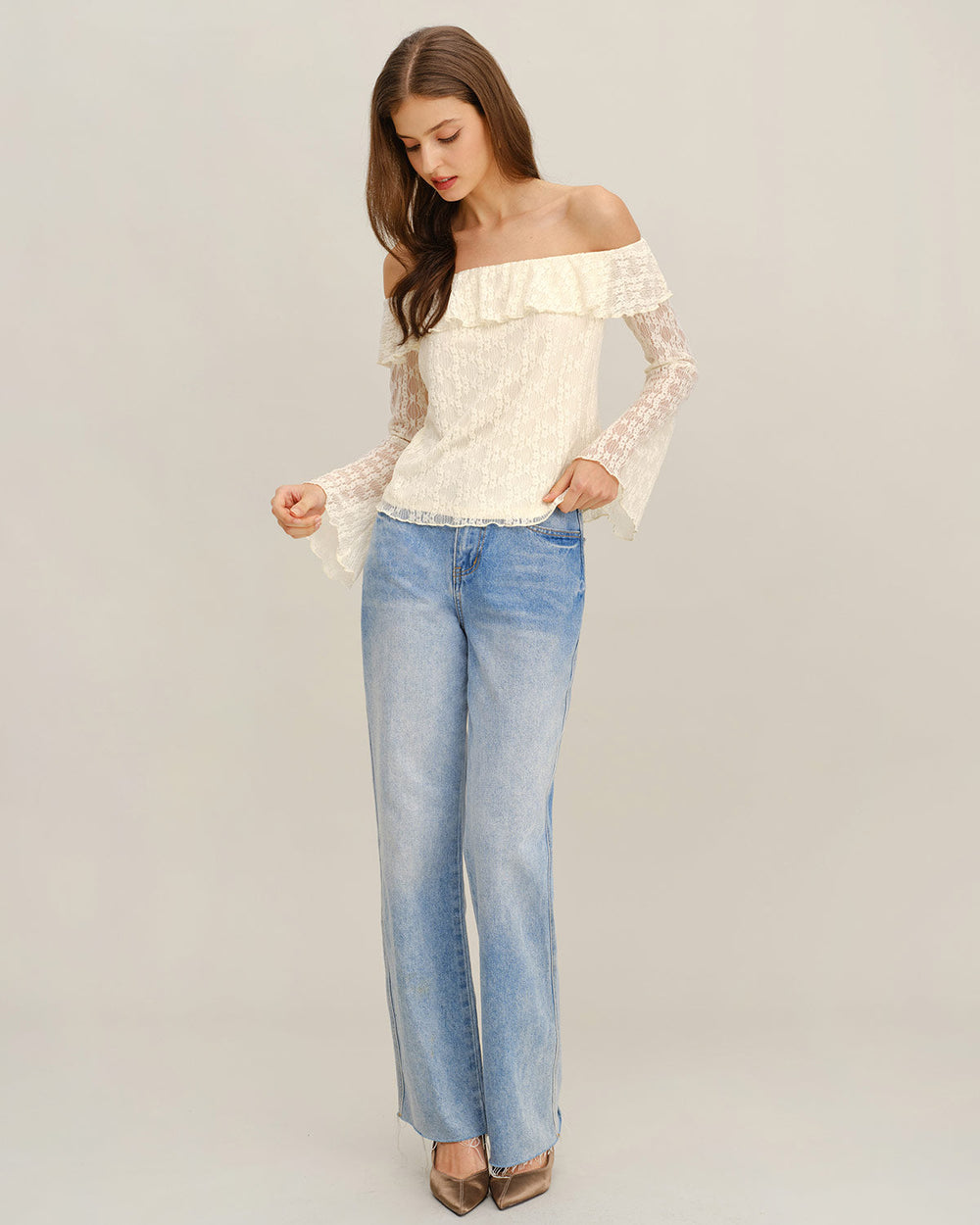 Apricot Lace The Shoulder Tee