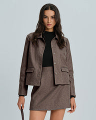Brown Single Breasted Solid Jacket
