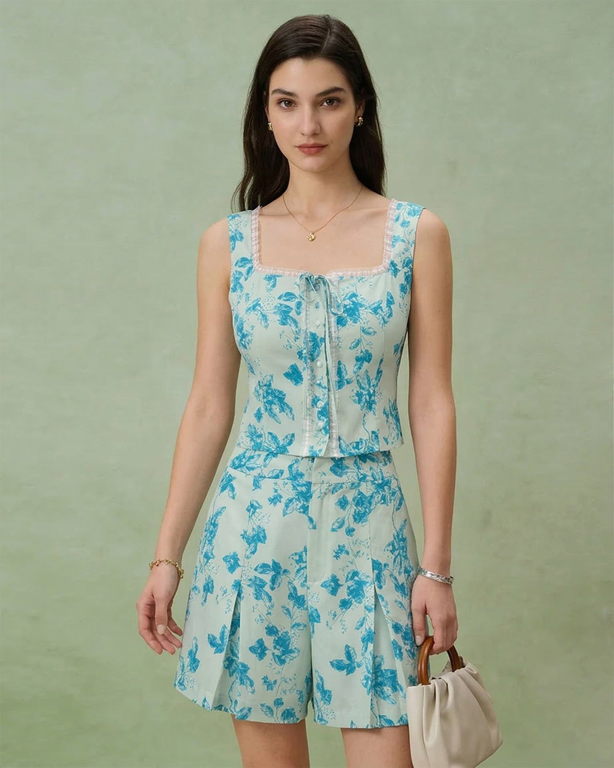 Blue Floral Square Tank Top