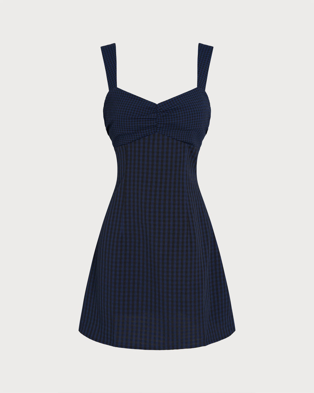 Blue Sweetheart Neck Plaid Mini Dress