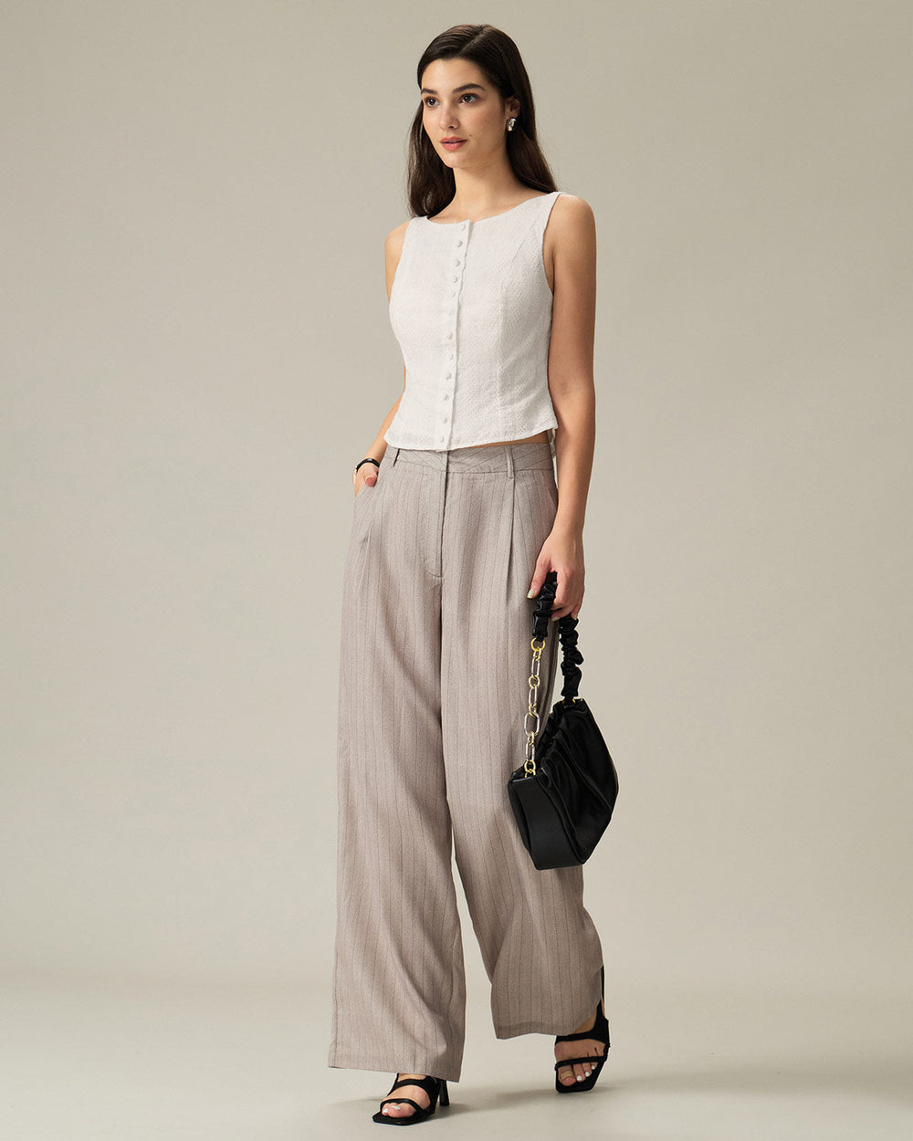 White Textured Boat Neck Button Vest