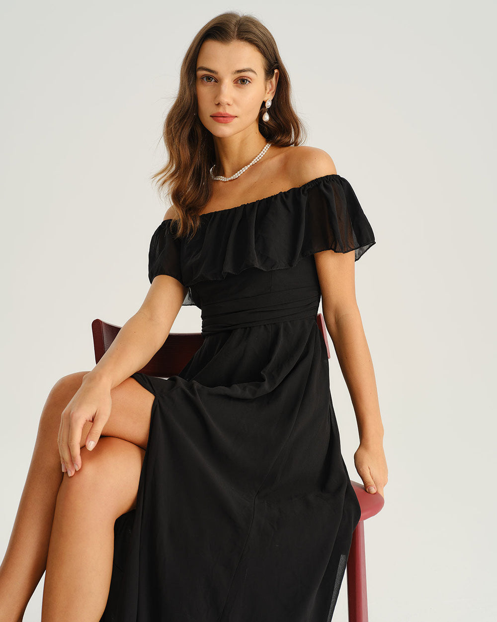 Black The Shoulder A-Line Maxi Dress