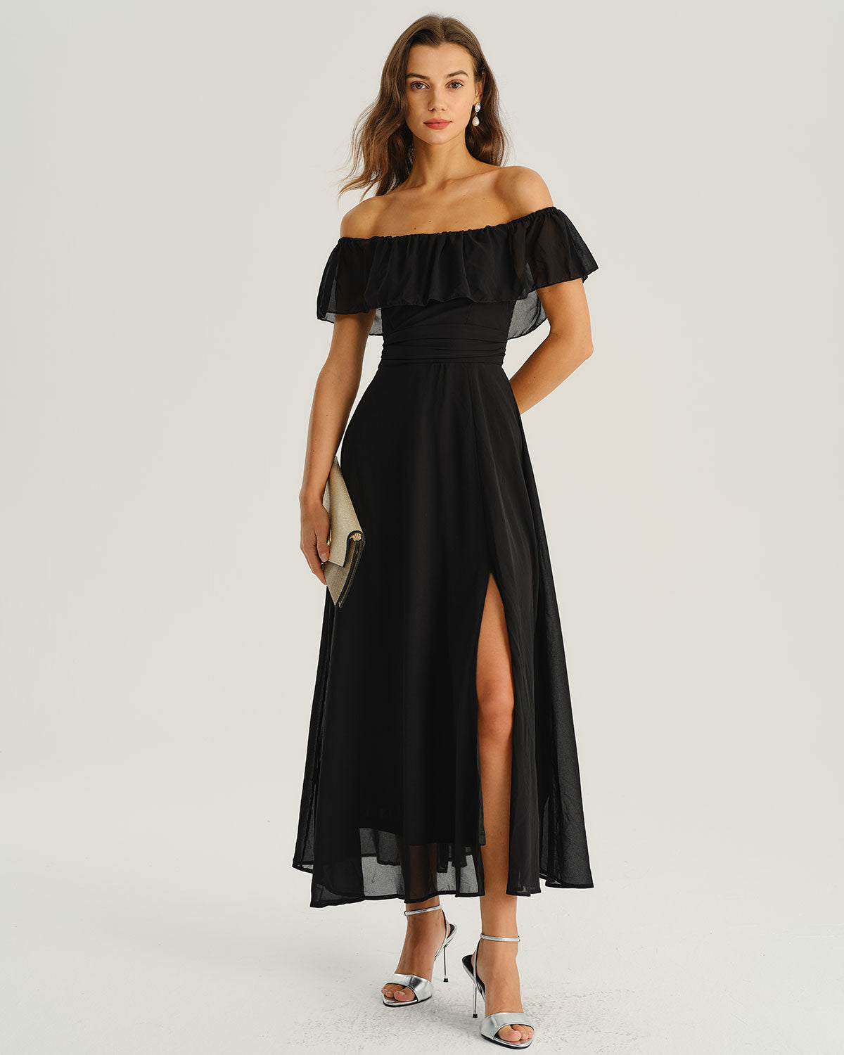 Black The Shoulder A-Line Maxi Dress