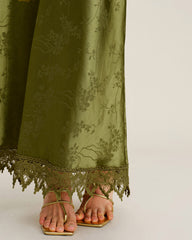 Green Jacquard Corset Slip Maxi Dress