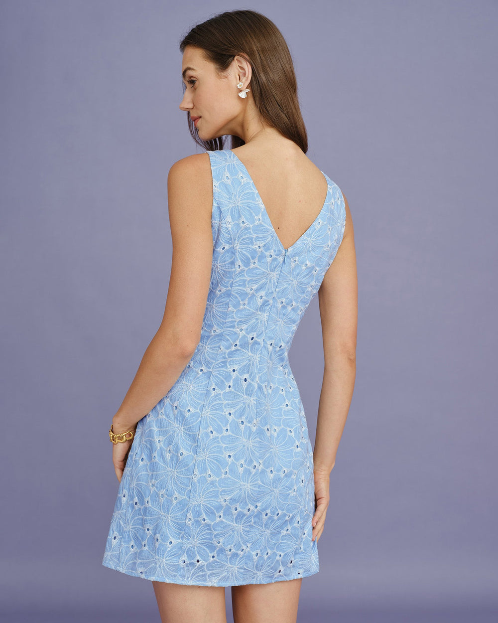 Blue Embroidery Sleeveless Mini Dress