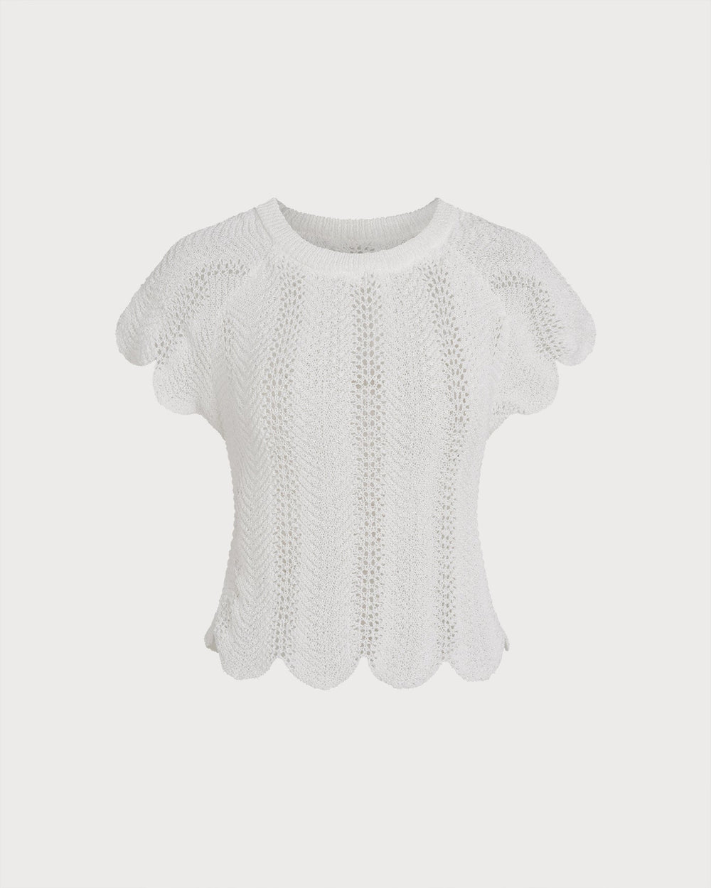 White Round Neck Textured Tee