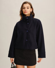 Blue Single Breasted Loose Jacket