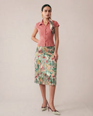 Red Plaid Cap Sleeve Button Blouse