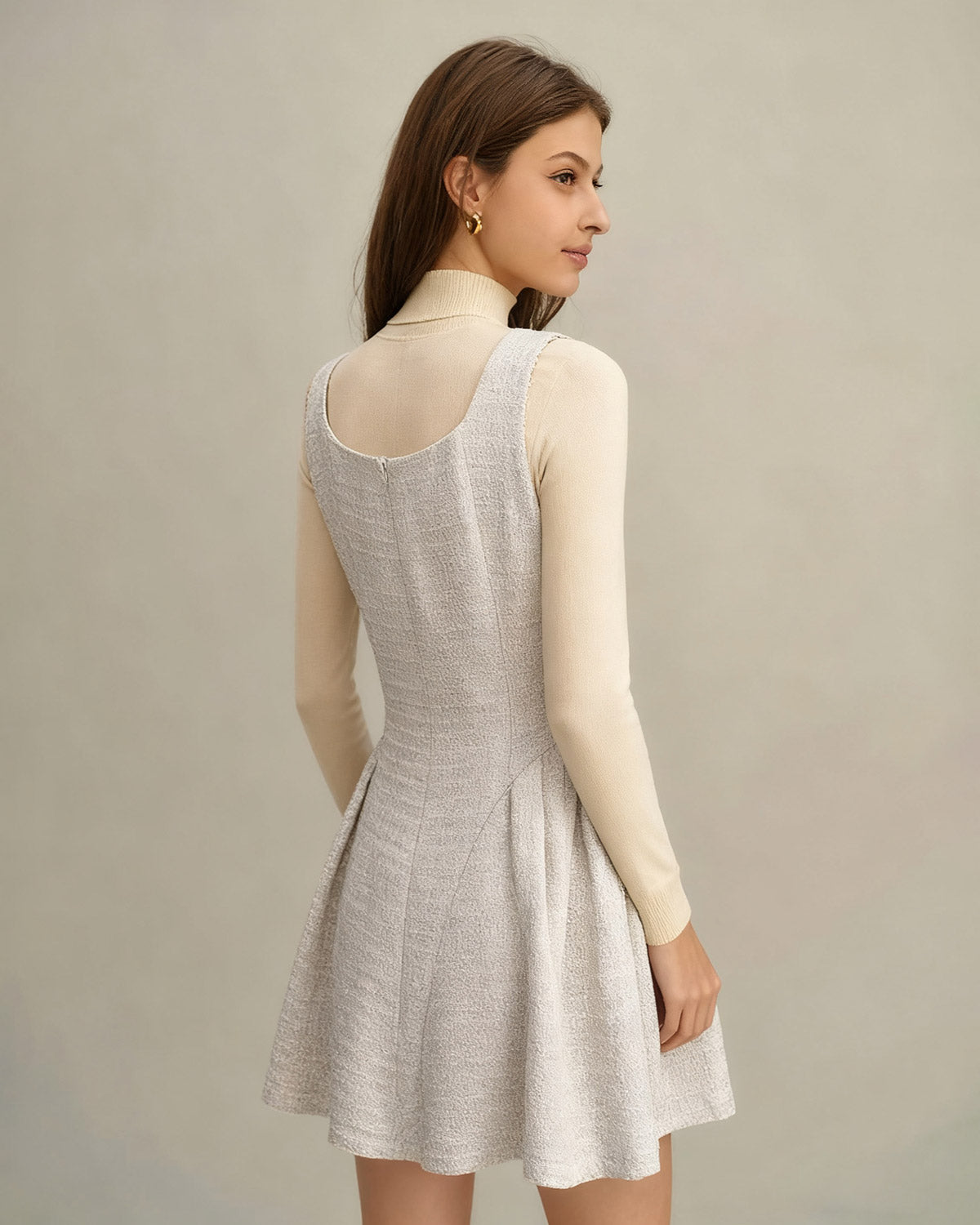 Apricot Textured Sleeveless Mini Dress