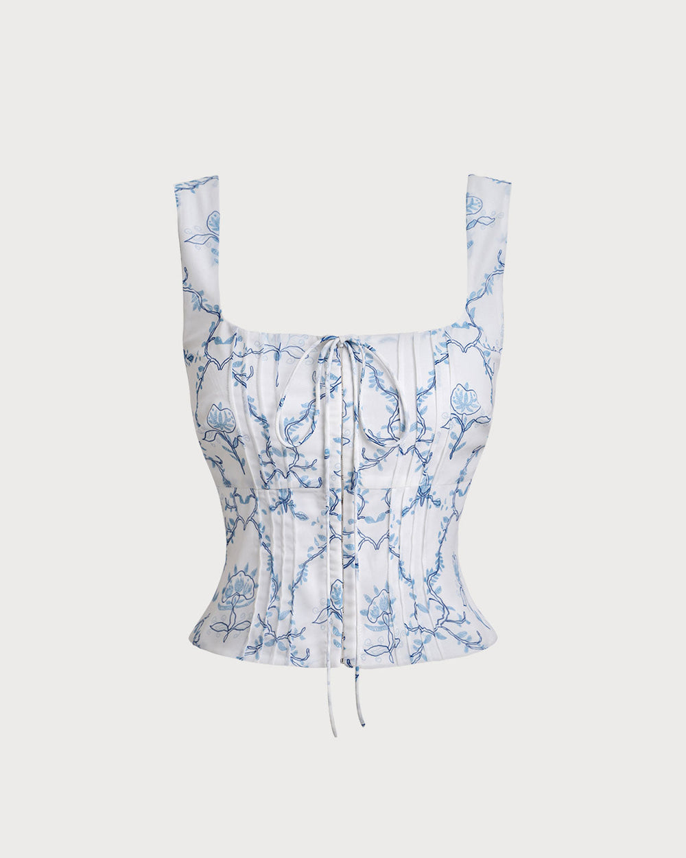 White Floral Ruched Tank Top