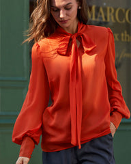 Red Chiffon Tie Neck Shirt