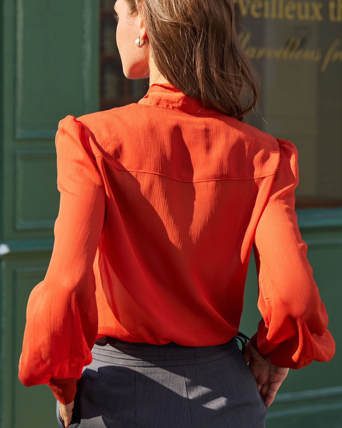 Red Chiffon Tie Neck Shirt