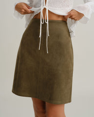 Green Suede Straight Mini Skirt
