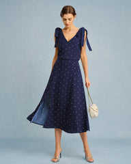 Navy V Neck Polka Dot Cami Top