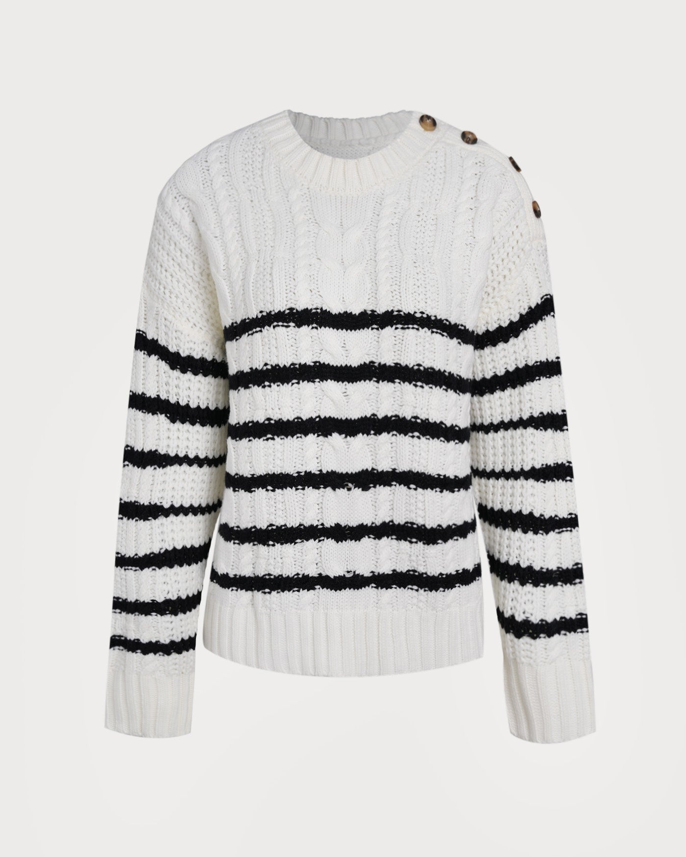 White Striped Button Knit Cardigan