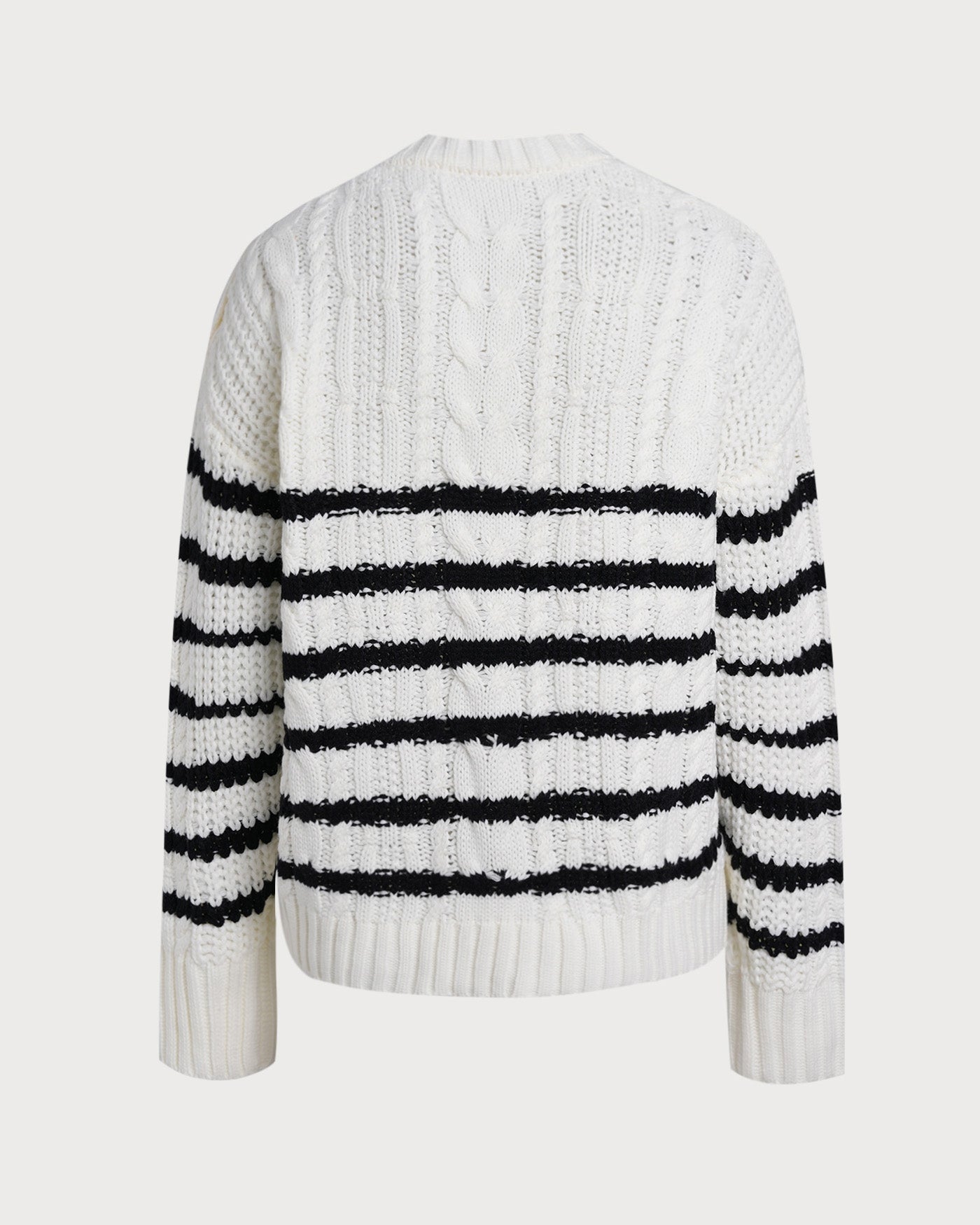 White Striped Button Knit Cardigan