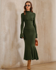Green Knit Mermaid Midi Skirt