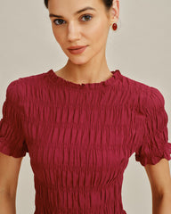 Red Cowl Neck Shirred Tee