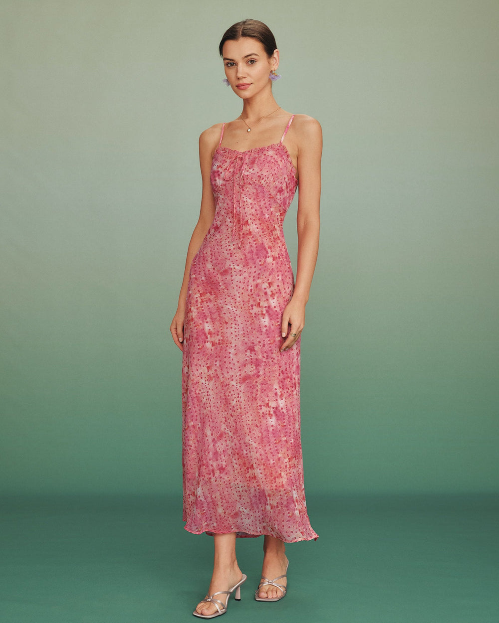 Pink Polka Dot Slip Maxi Dress