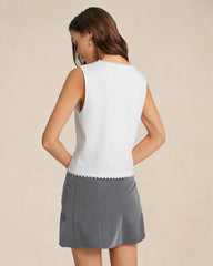 White V Neck Single Breasted Vest