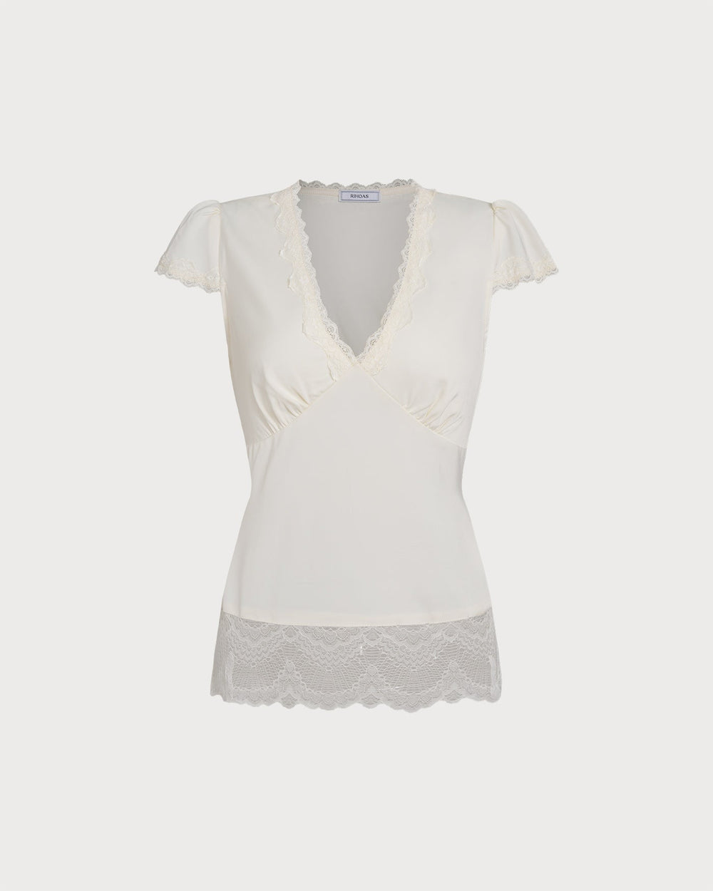 Apricot V Neck Lace Splicing Tee
