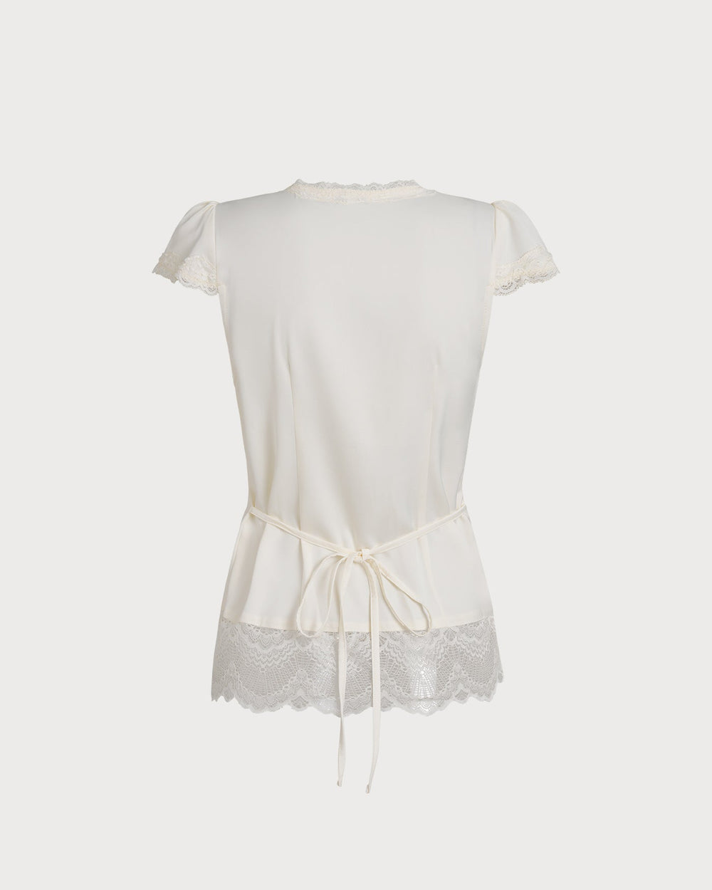 Apricot V Neck Lace Splicing Tee