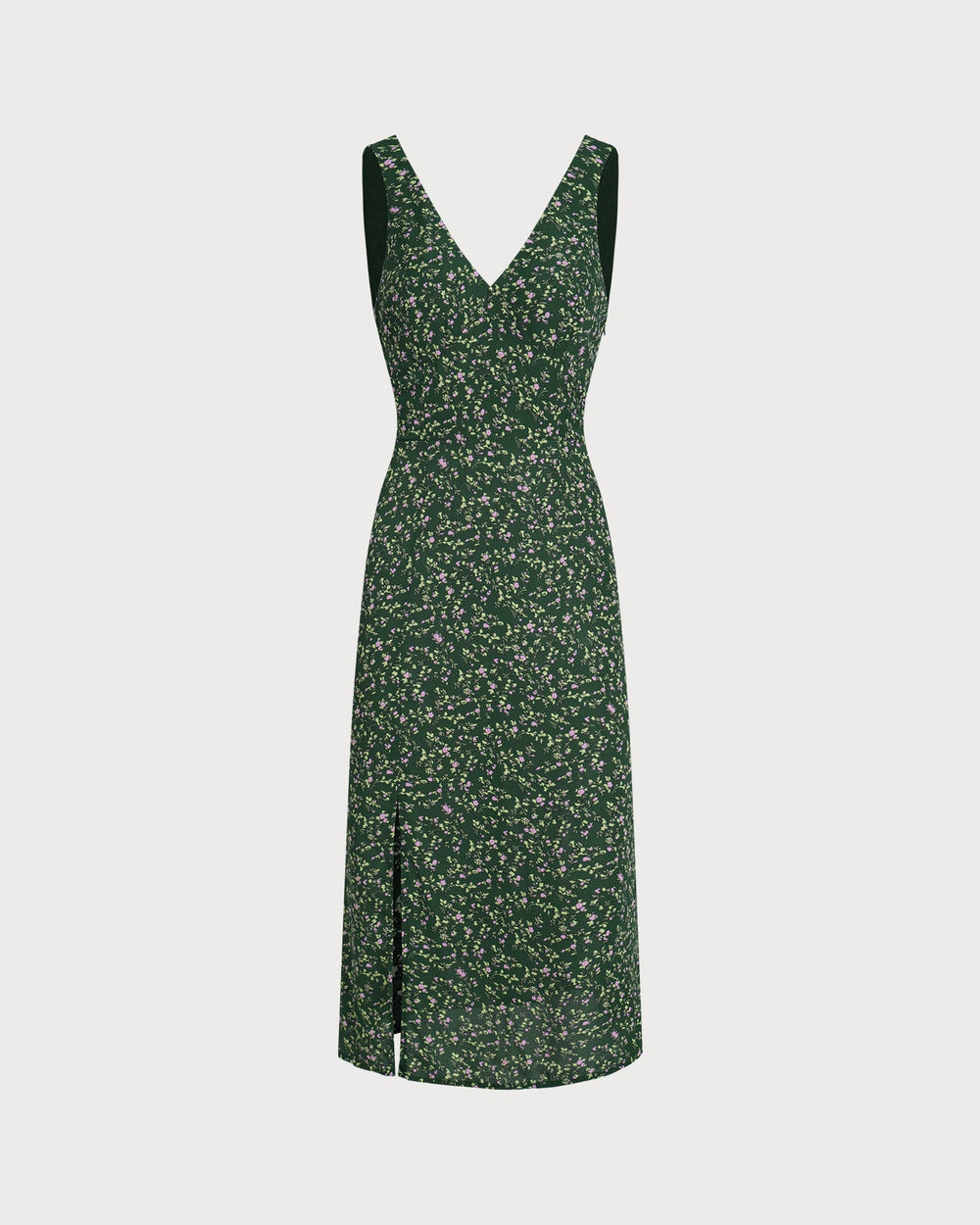 Green V Neck Floral Midi Dress