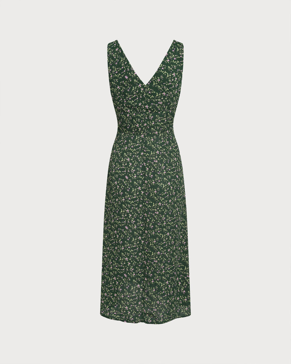 Green V Neck Floral Midi Dress