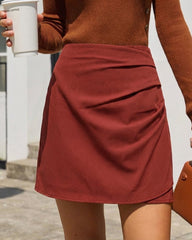 Red Ruched A-Line Mini Skirt