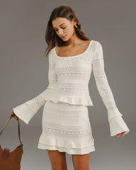 Beige Ruffle Bell Sleeve Tee