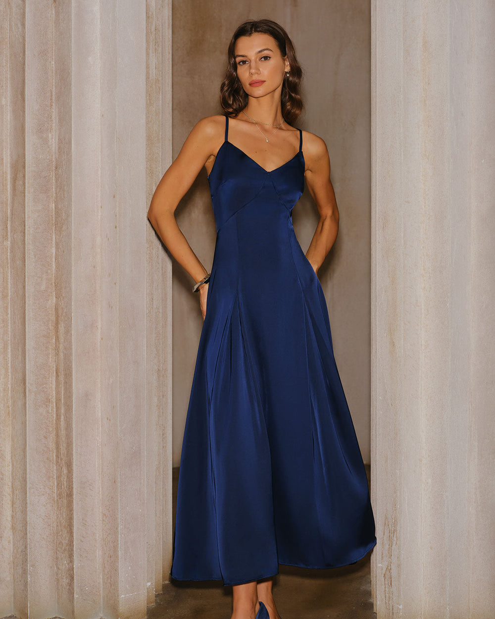 Navy A-Line Slip Maxi Dress