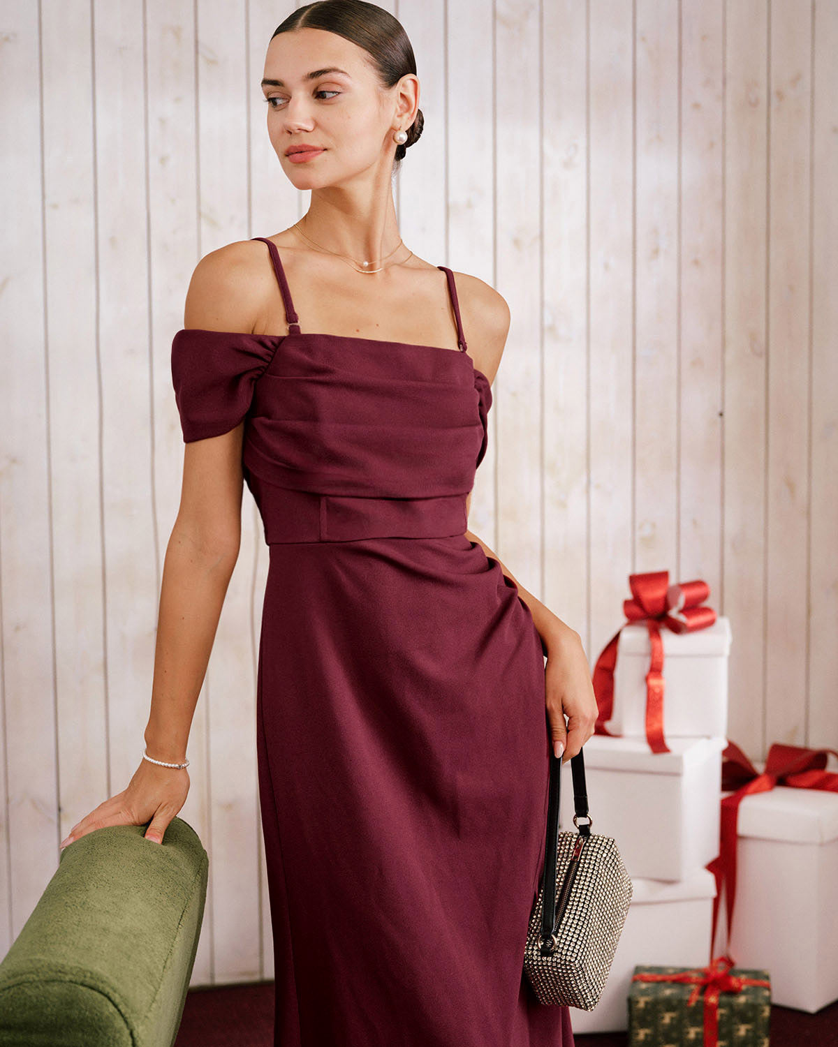Wine Red The Shoulder Maxi Dress
