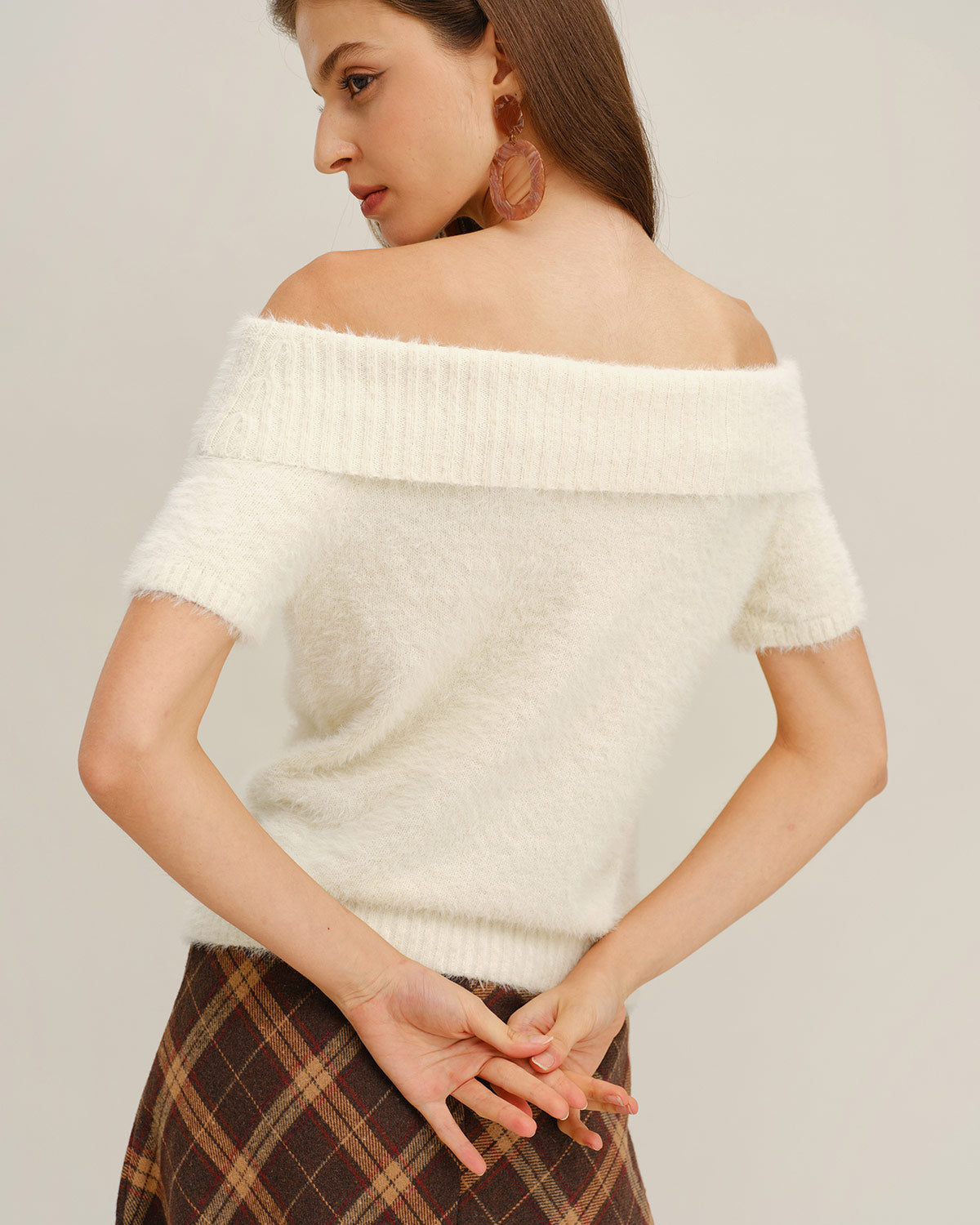 Beige The Shoulder Knit Tee