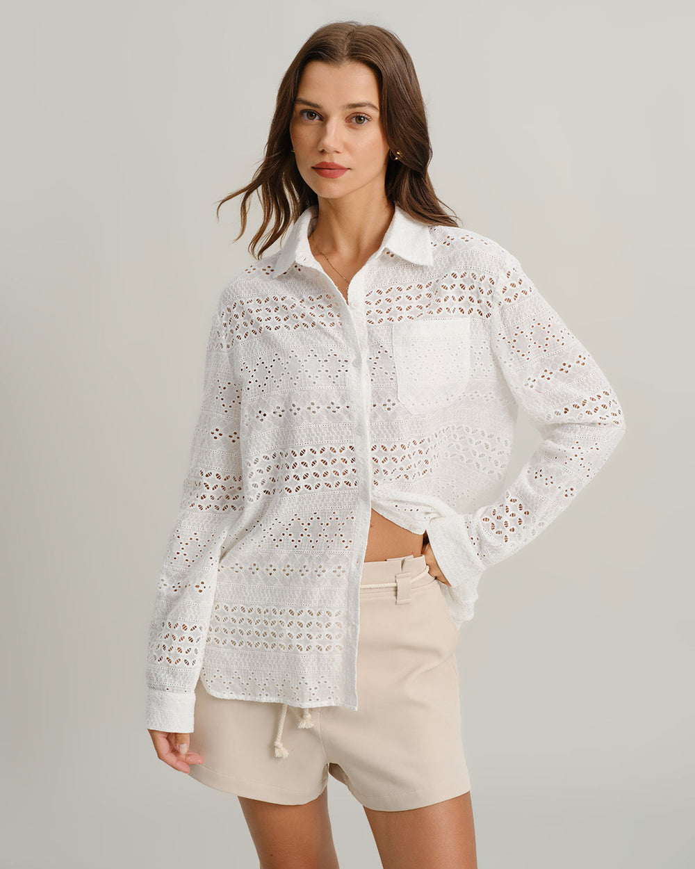 White Textured Loose Casual Shirt