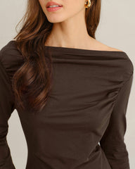 Coffee Ruched Knit Tee