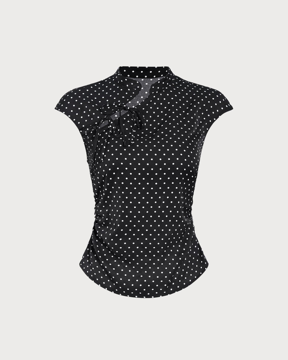 Black Polka Dot Mandarin Collar Tee