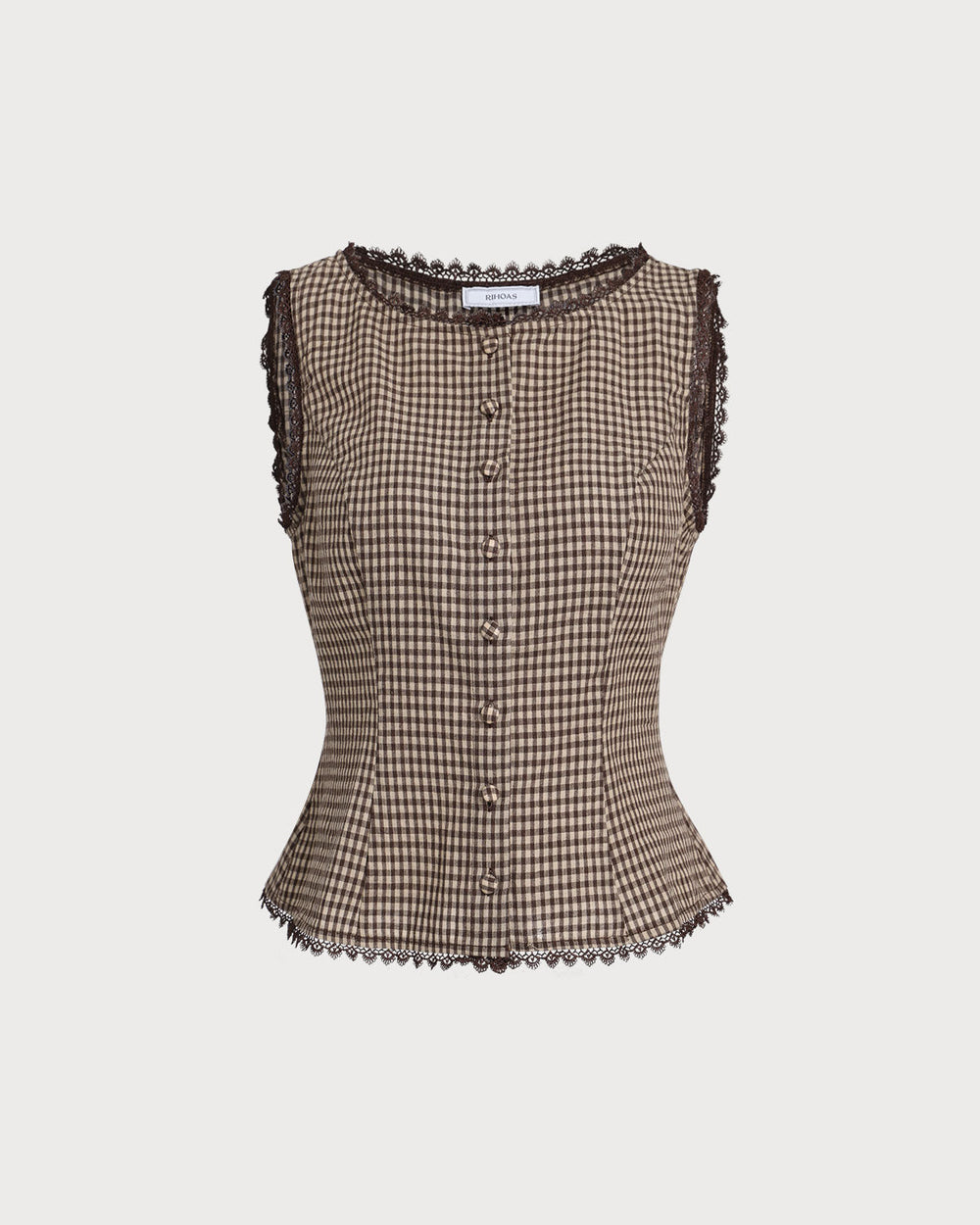 Brown Plaid Single Breasted Vest