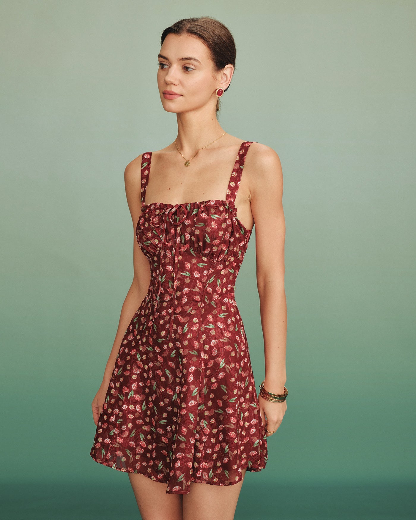 Red Tie Floral Slip Mini Dress