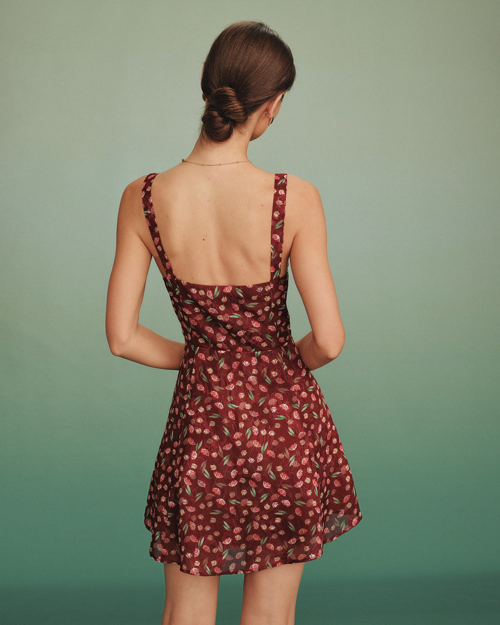 Red Tie Floral Slip Mini Dress